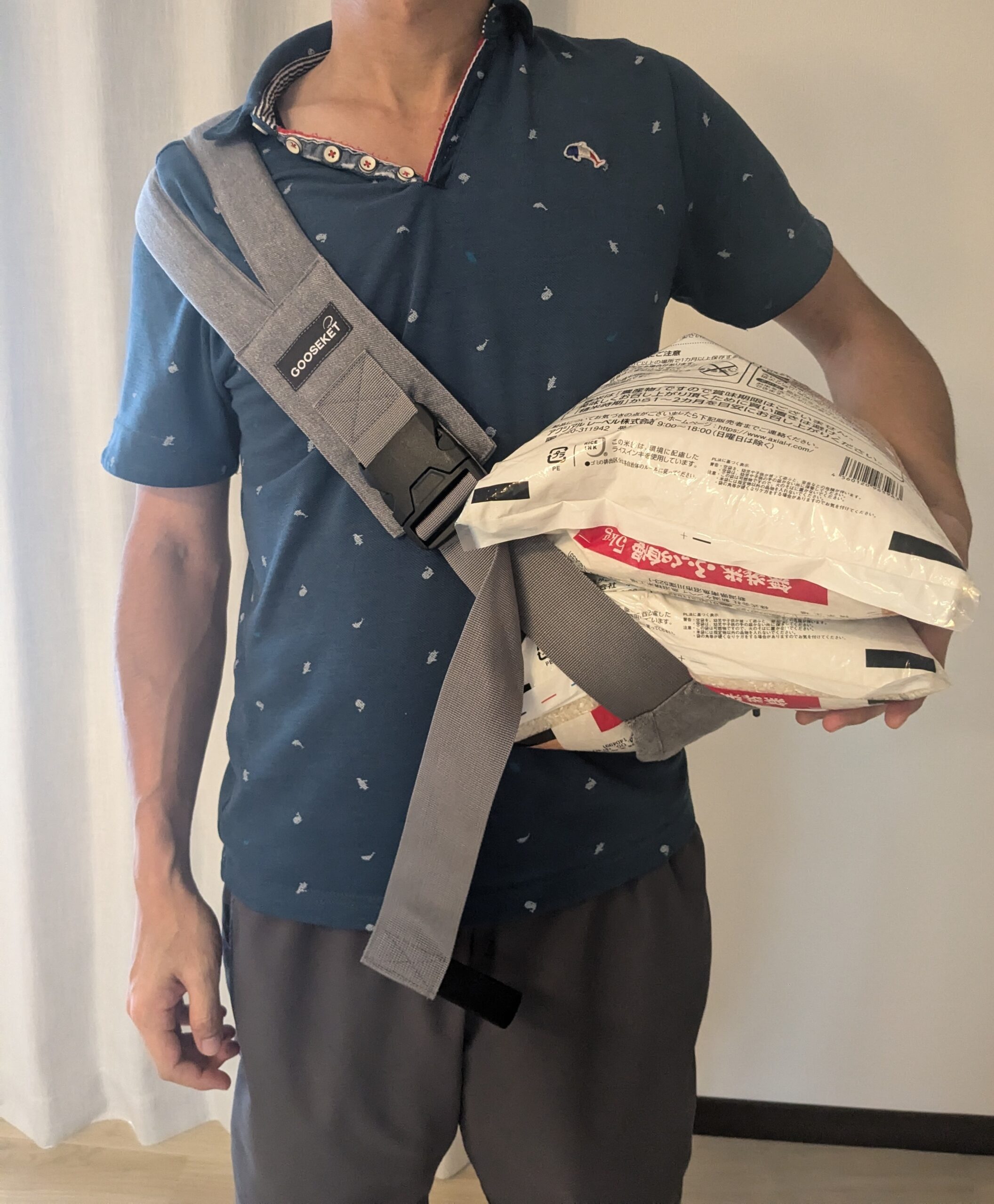 5kg米袋3個（15kg相当）を入れた耐荷重テスト